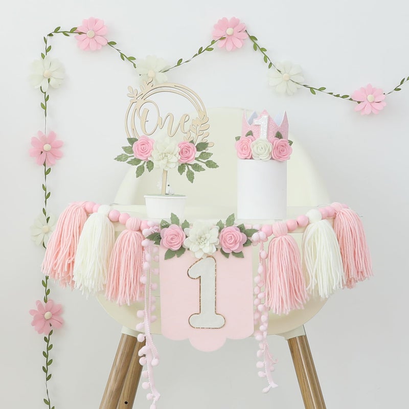 DCJHFJ Wildflower First High Chair Banner Birthday Decorations For Girl One Flower Cake Topper Floral Hat 1st Birthday Decoration Supplies - Image 2